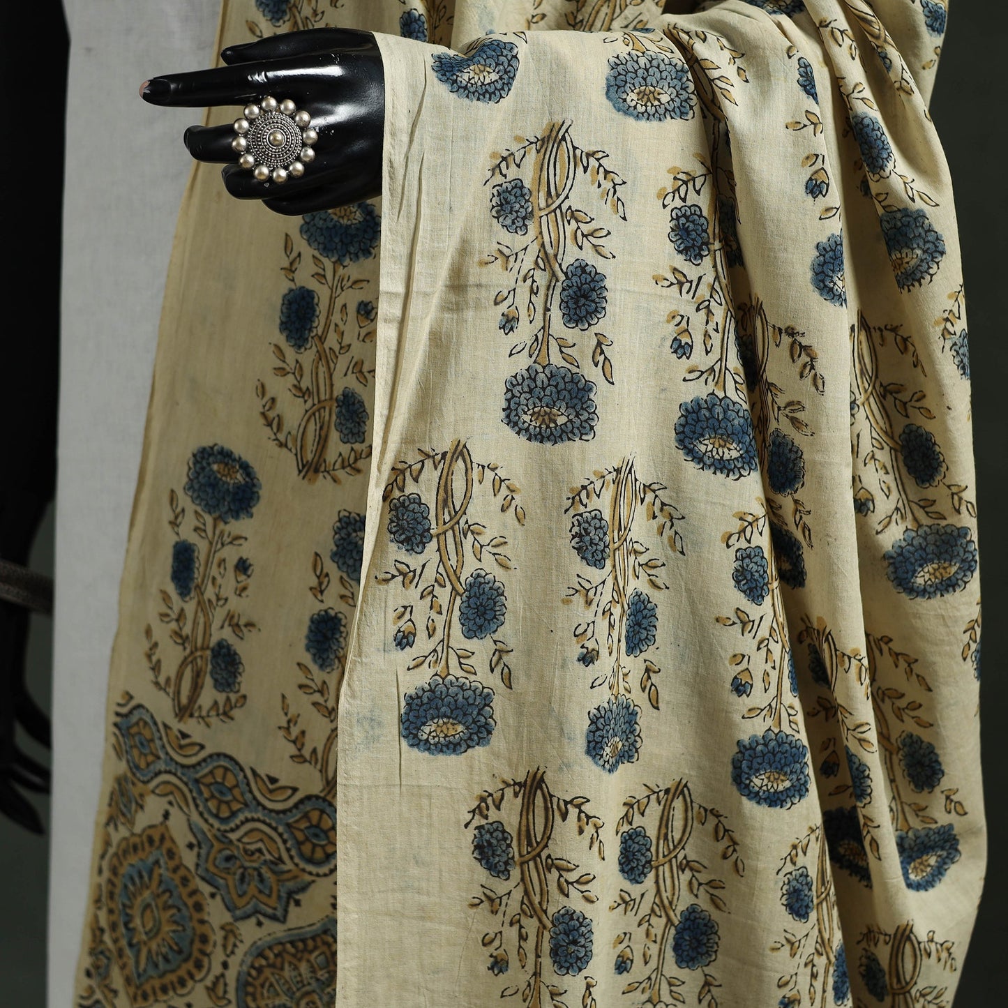 Beige - pure mul cotton kutch hand block print natural dyed