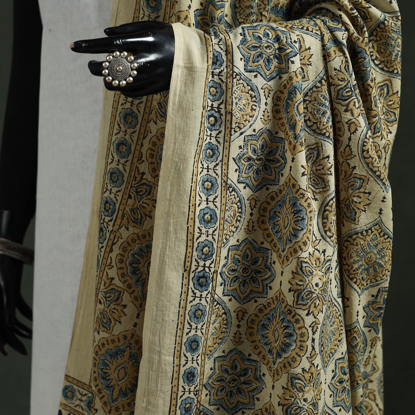 Beige - pure mul cotton kutch hand block print natural dyed