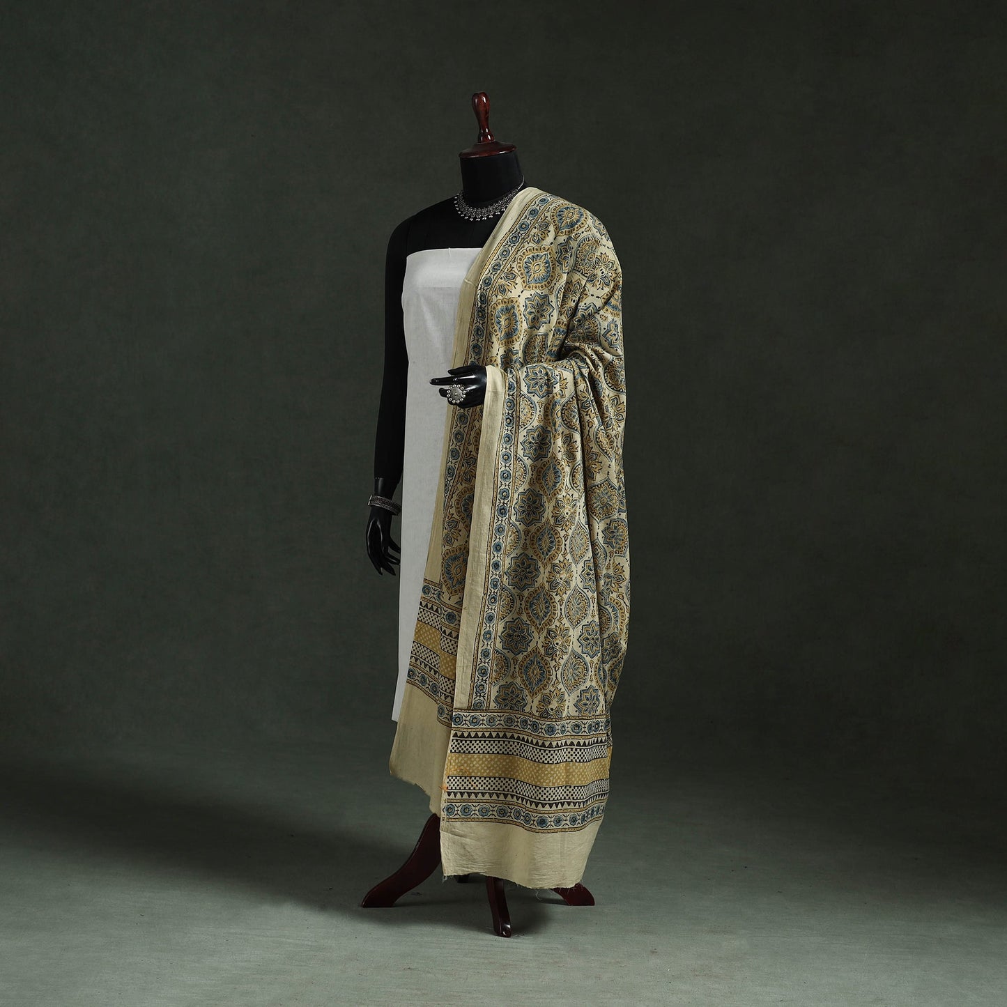 Beige - pure mul cotton kutch hand block print natural dyed