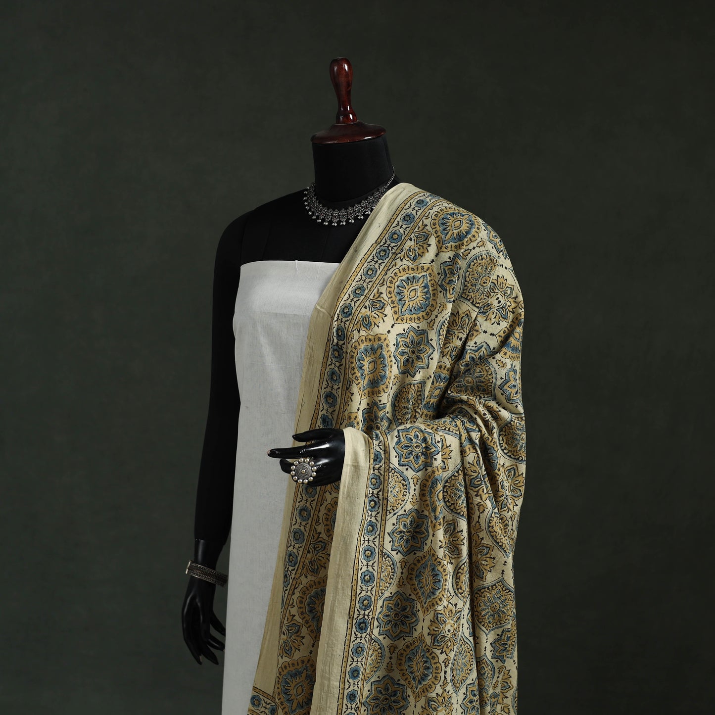 Beige - pure mul cotton kutch hand block print natural dyed