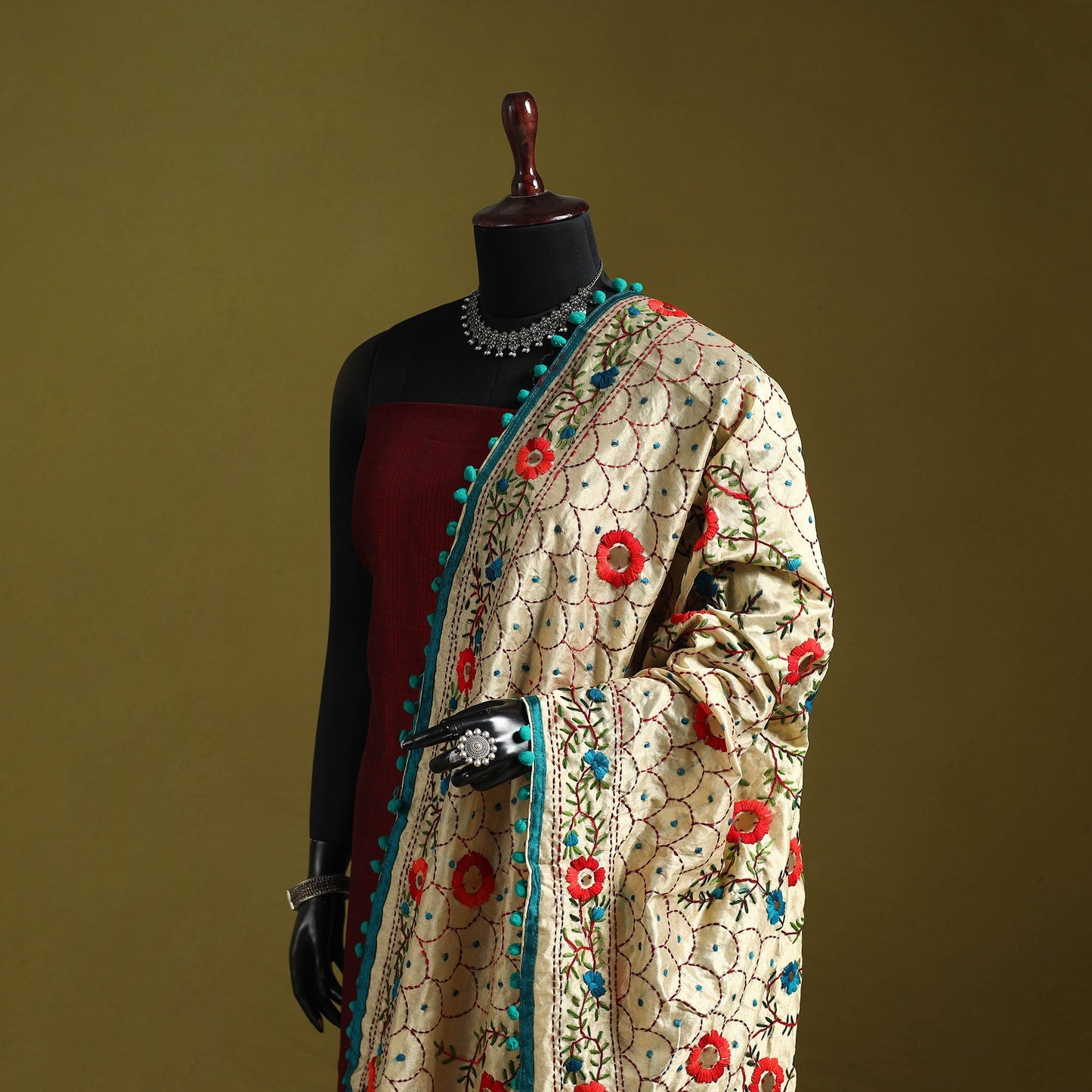 Ranihati chapa work chanderi silk hand embroidery dupatta