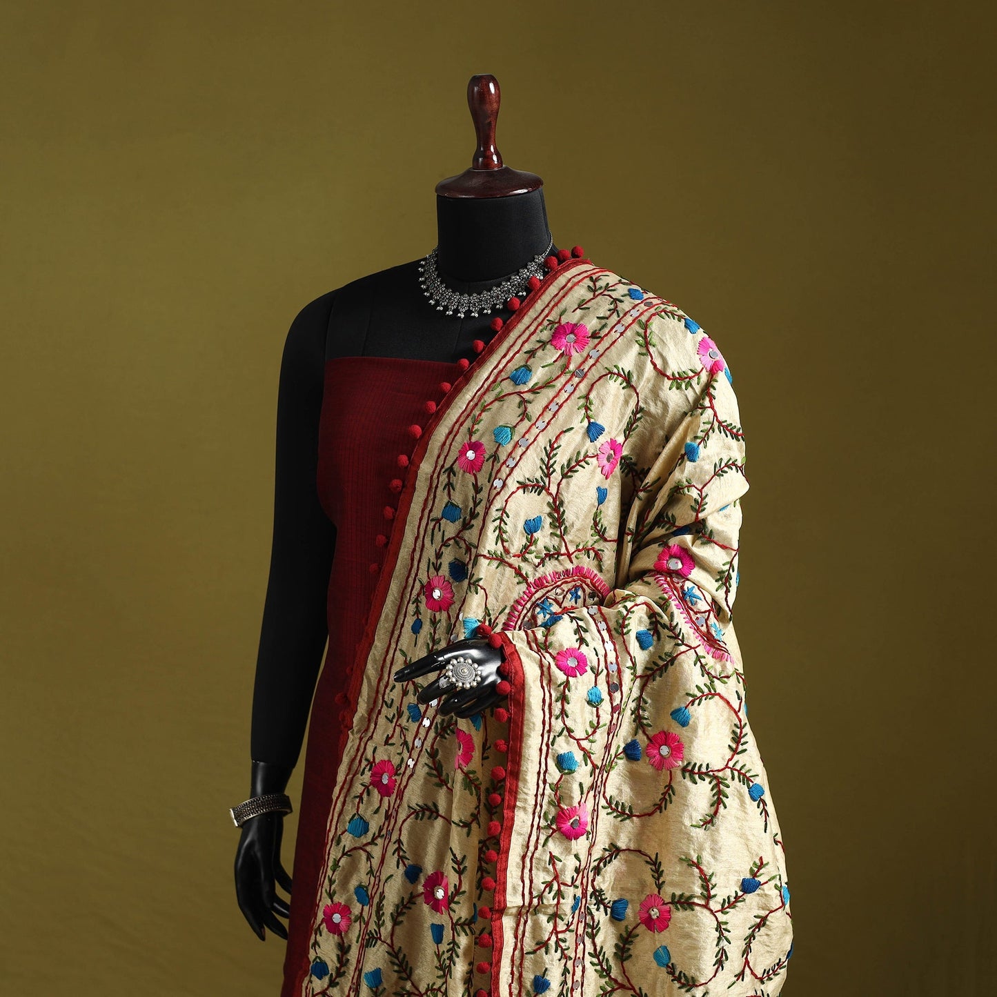 Ranihati chapa work chanderi silk hand embroidery dupatta