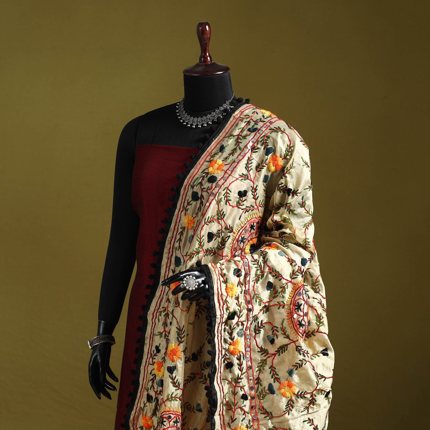 Ranihati chapa work chanderi silk hand embroidery dupatta