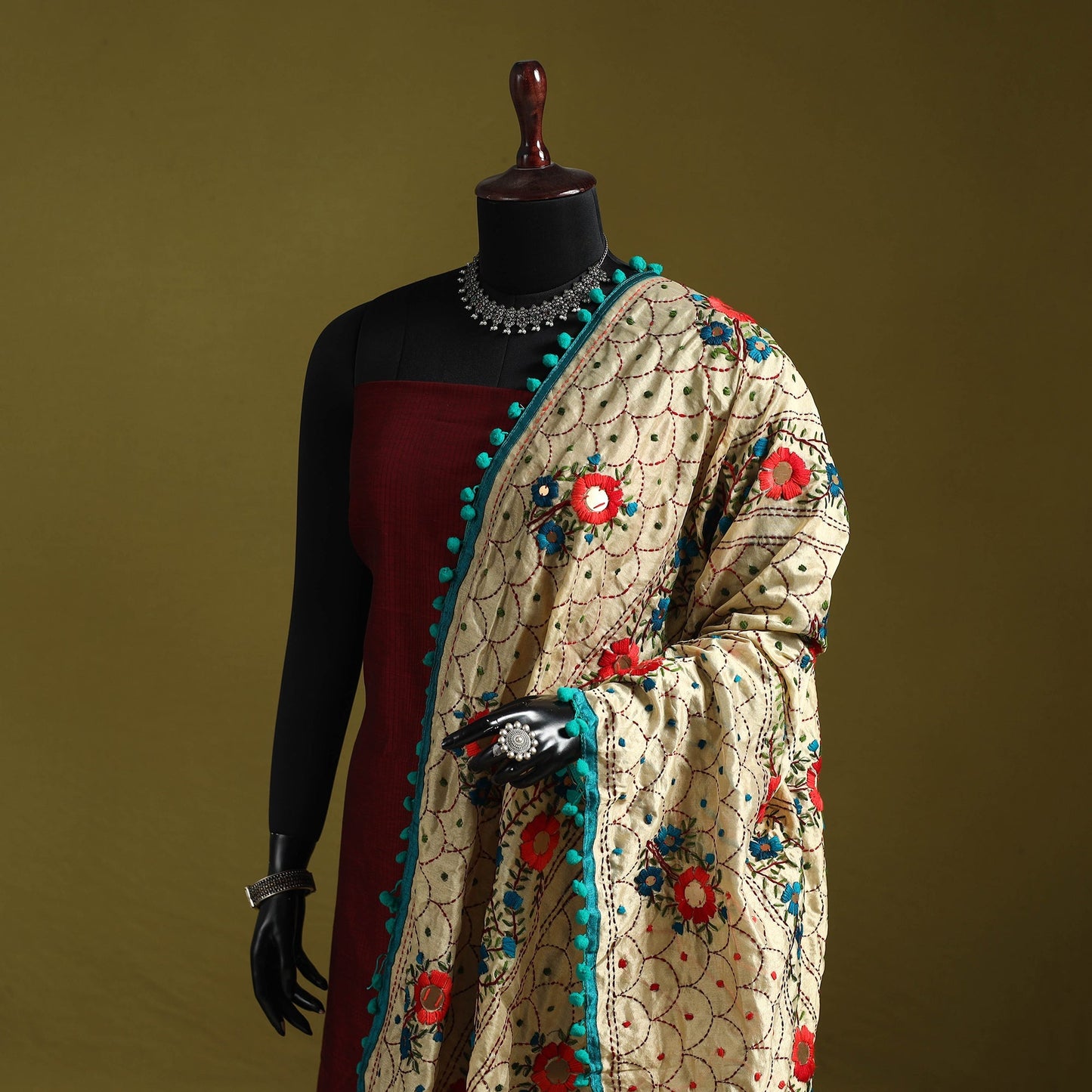 Ranihati chapa work chanderi silk hand embroidery dupatta
