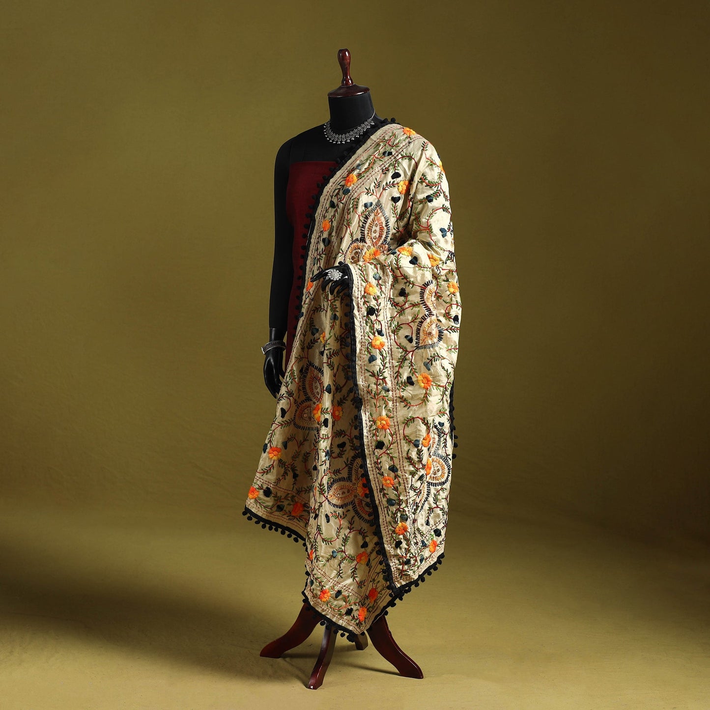 Ranihati chapa work chanderi silk hand embroidery dupatta