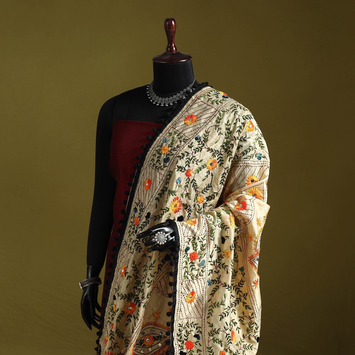 Ranihati chapa work chanderi silk hand embroidery dupatta