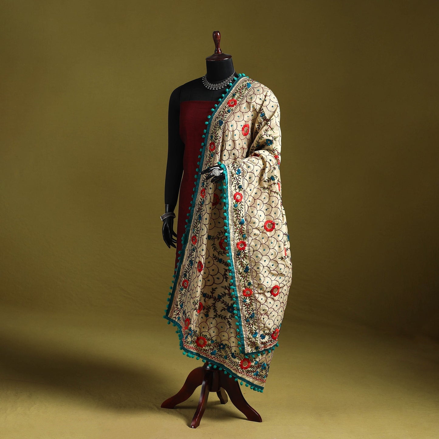Ranihati chapa work chanderi silk hand embroidery dupatta