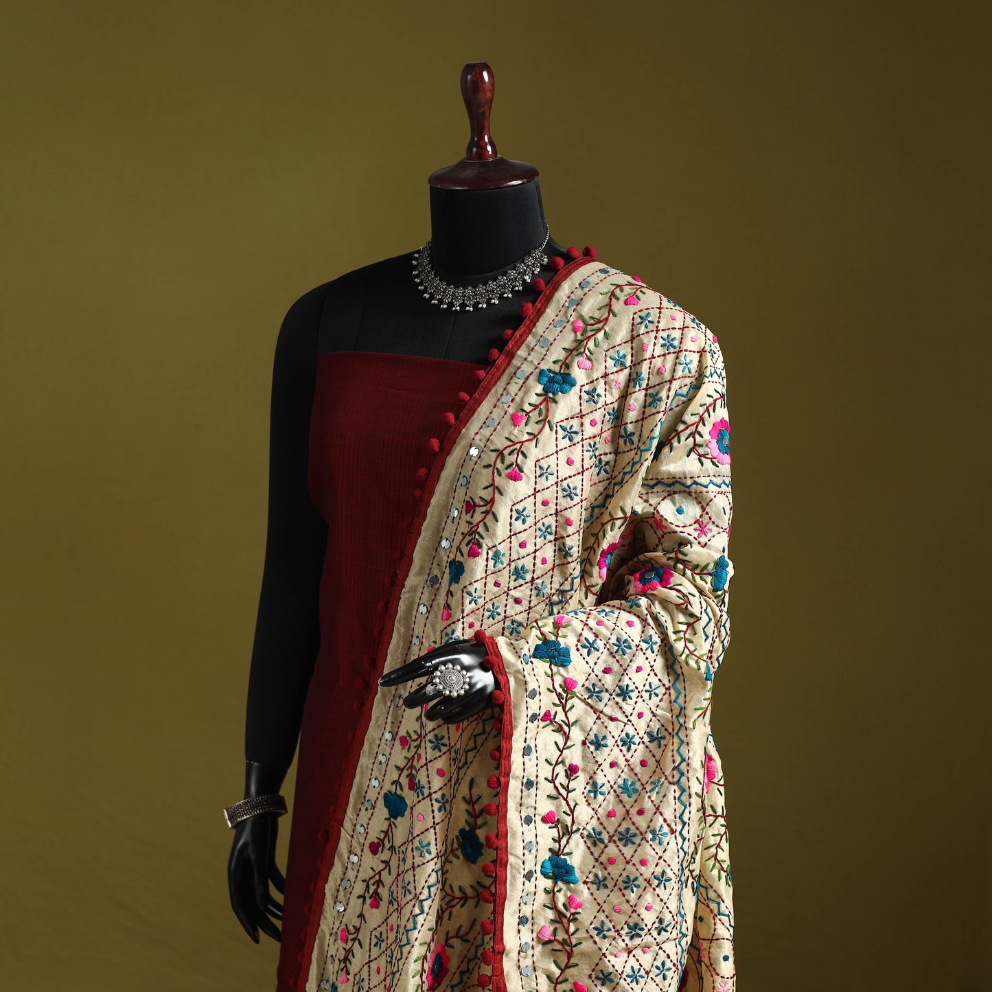 Ranihati chapa work chanderi silk hand embroidery dupatta