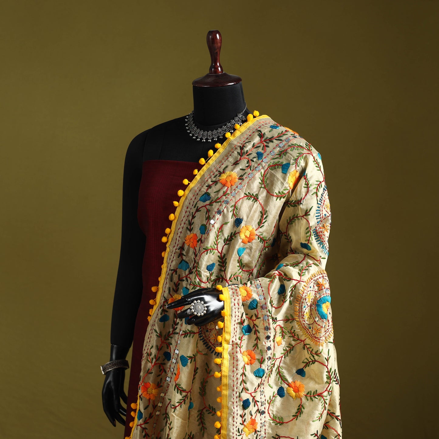 Ranihati chapa work chanderi silk hand embroidery dupatta