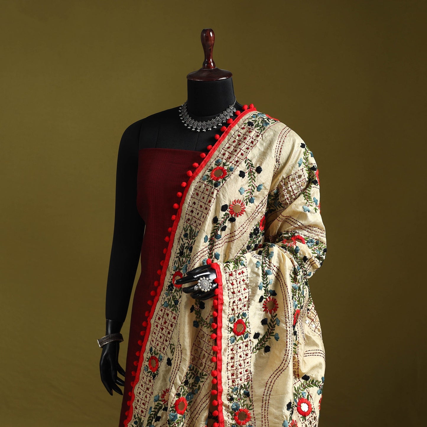 Ranihati chapa work chanderi silk hand embroidery dupatta