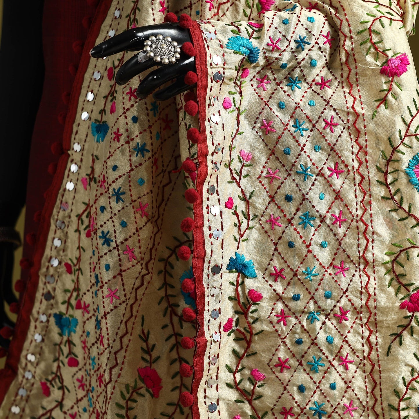 Ranihati chapa work chanderi silk hand embroidery dupatta