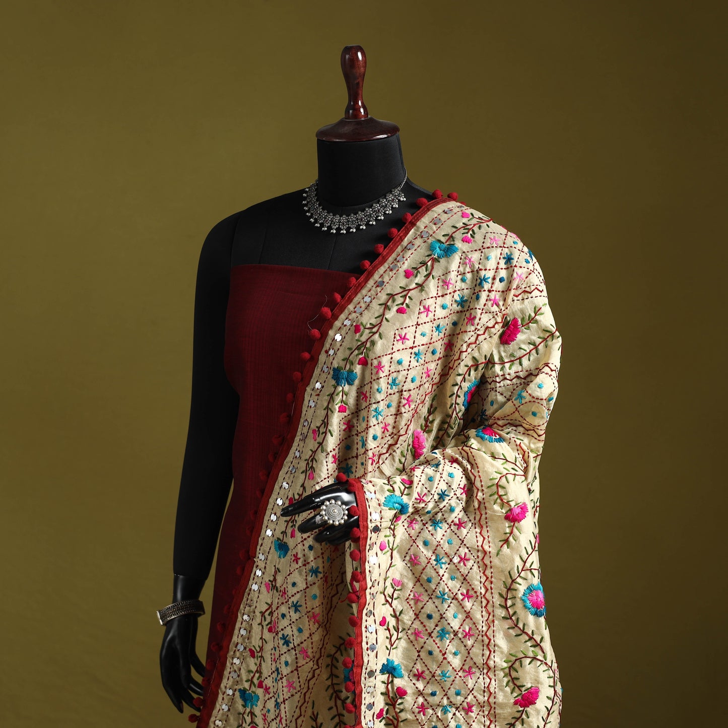 Ranihati chapa work chanderi silk hand embroidery dupatta