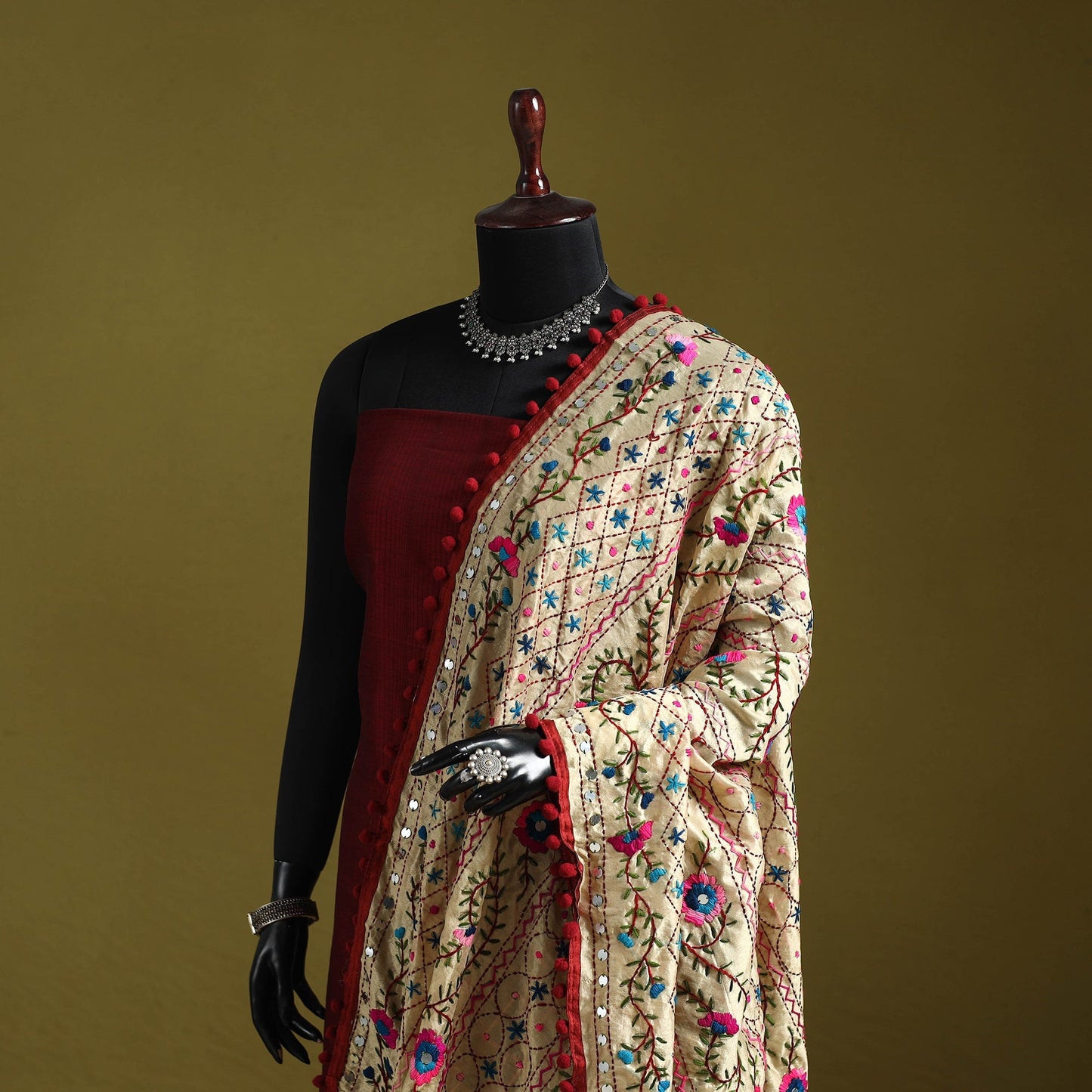 Ranihati chapa work chanderi silk hand embroidery dupatta