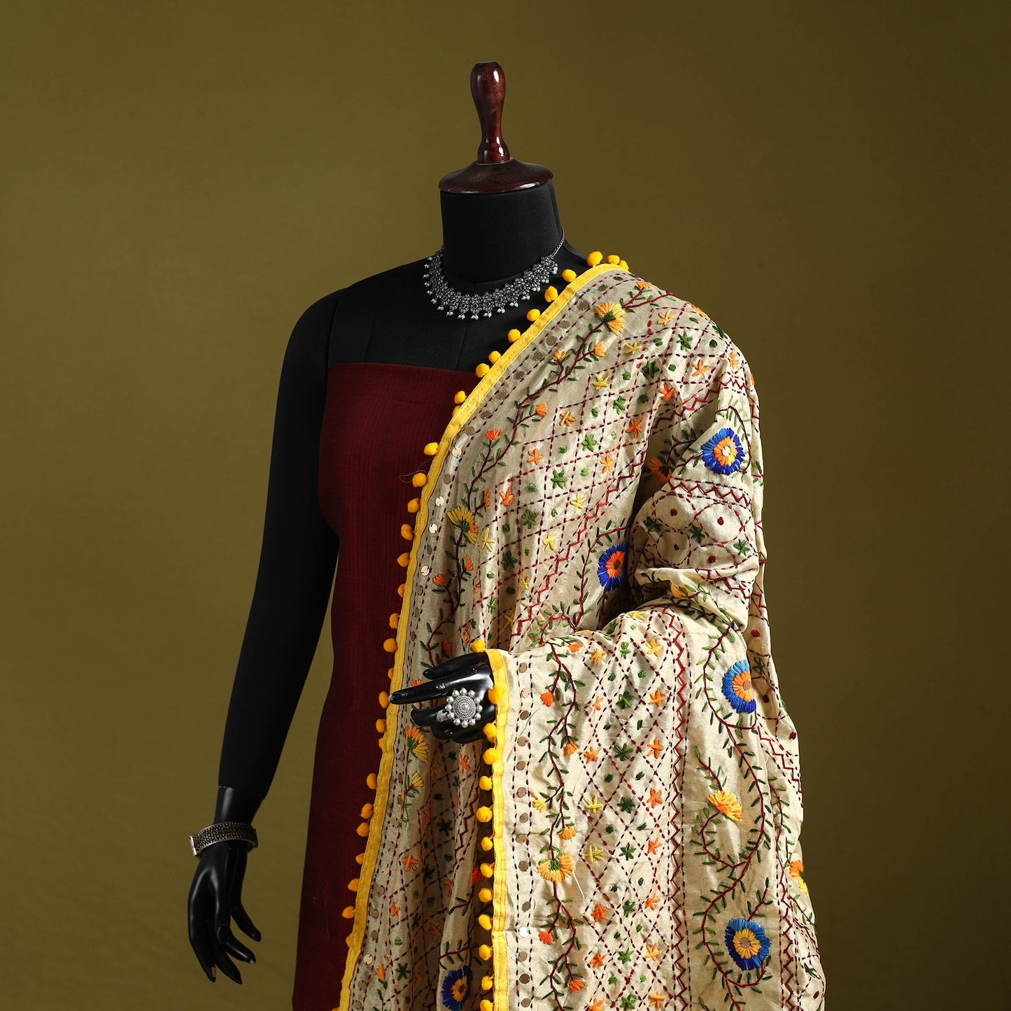 Ranihati chapa work chanderi silk hand embroidery dupatta