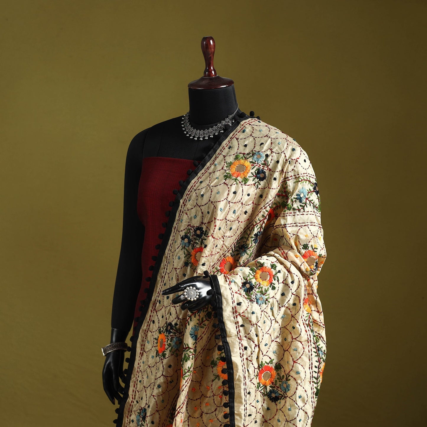 Ranihati chapa work chanderi silk hand embroidery dupatta