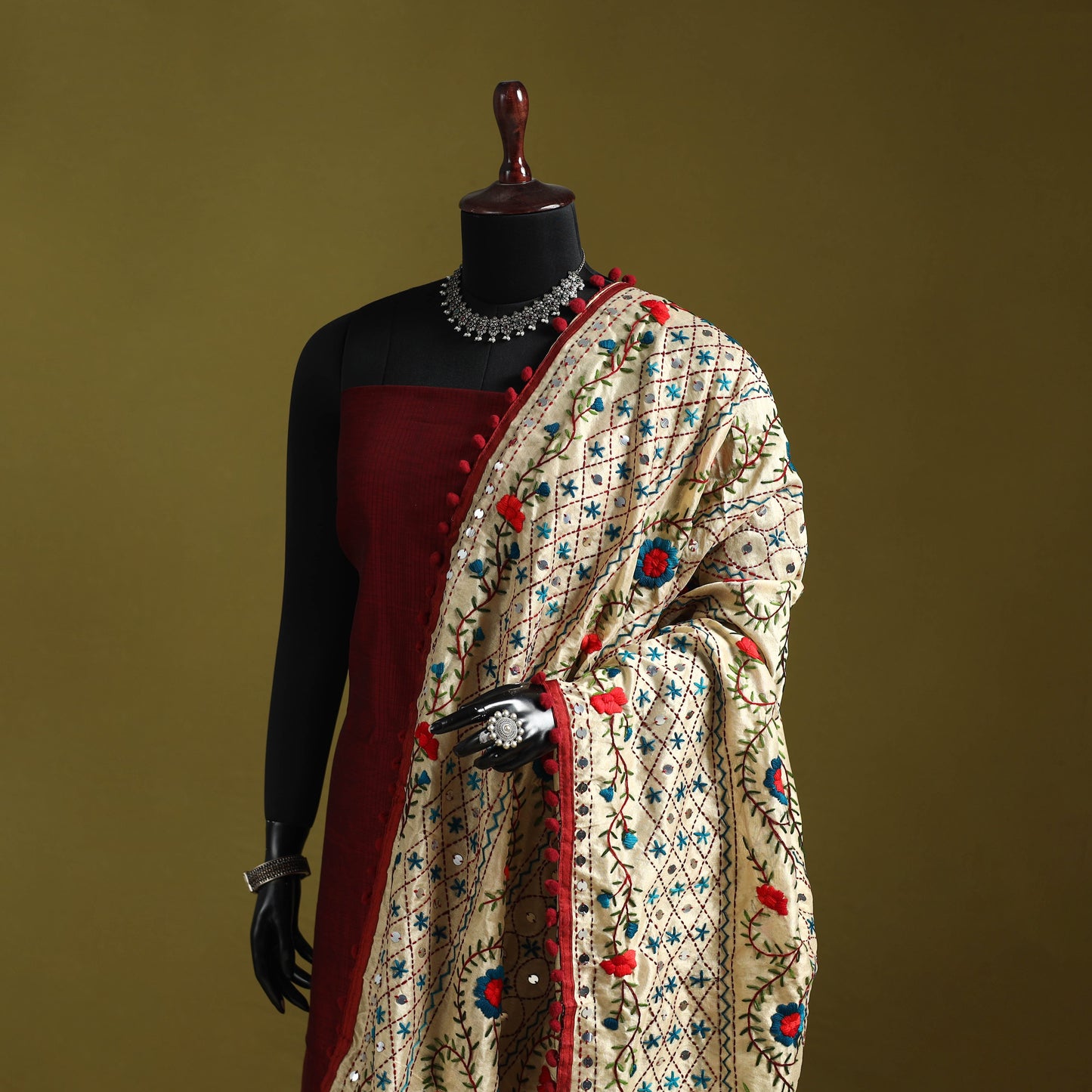 Ranihati chapa work chanderi silk hand embroidery dupatta