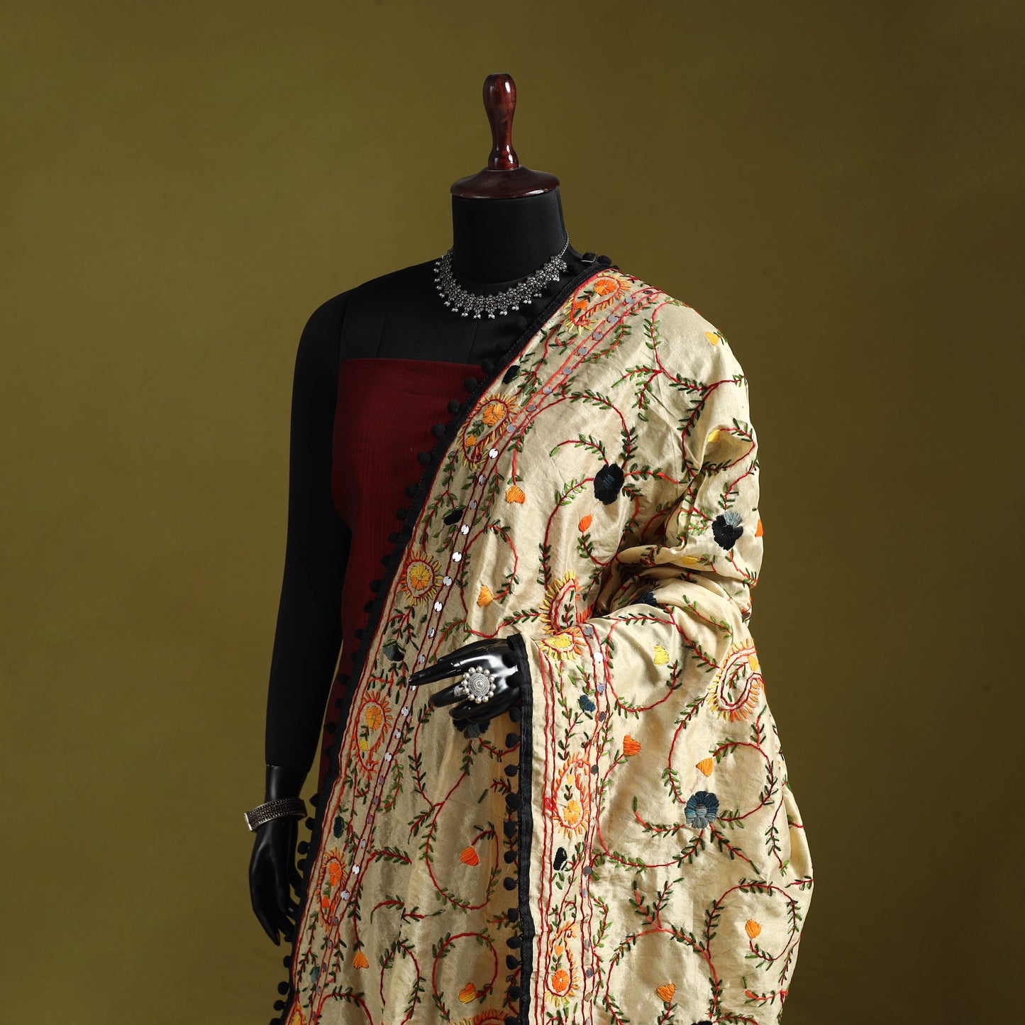 Ranihati chapa work chanderi silk hand embroidery dupatta