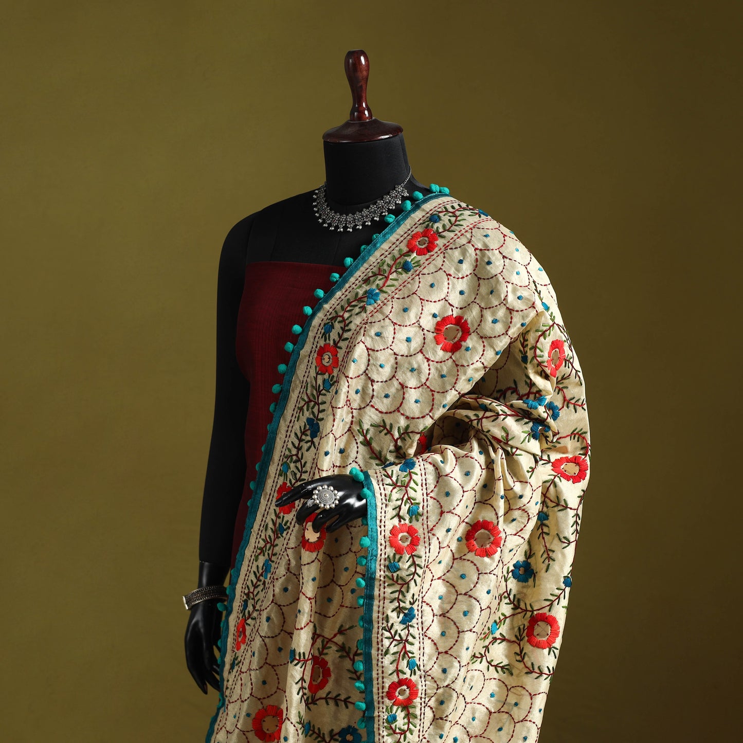 Ranihati chapa work chanderi silk hand embroidery dupatta