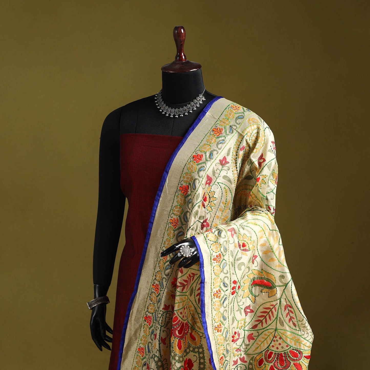 Ranihati madhubani chapa work chanderi silk hand embroidery