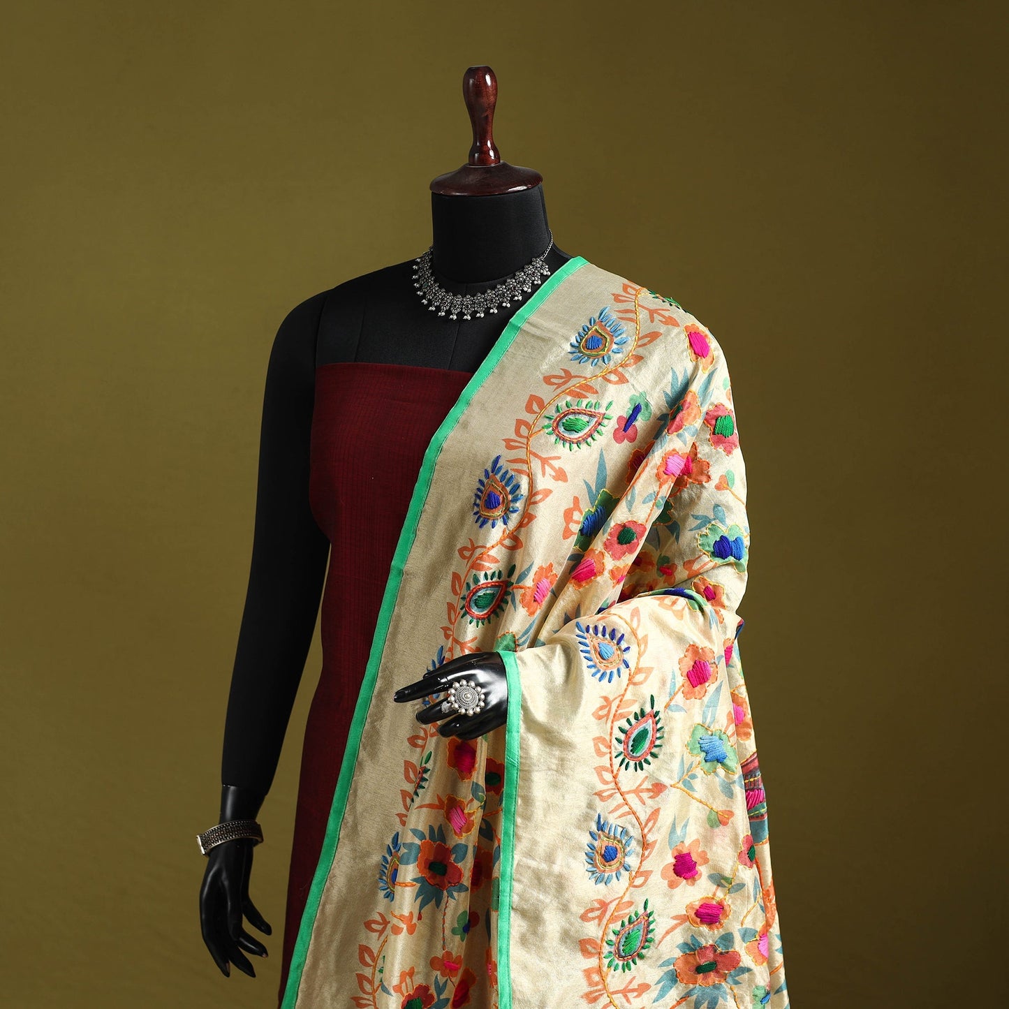 Ranihati madhubani chapa work chanderi silk hand embroidery