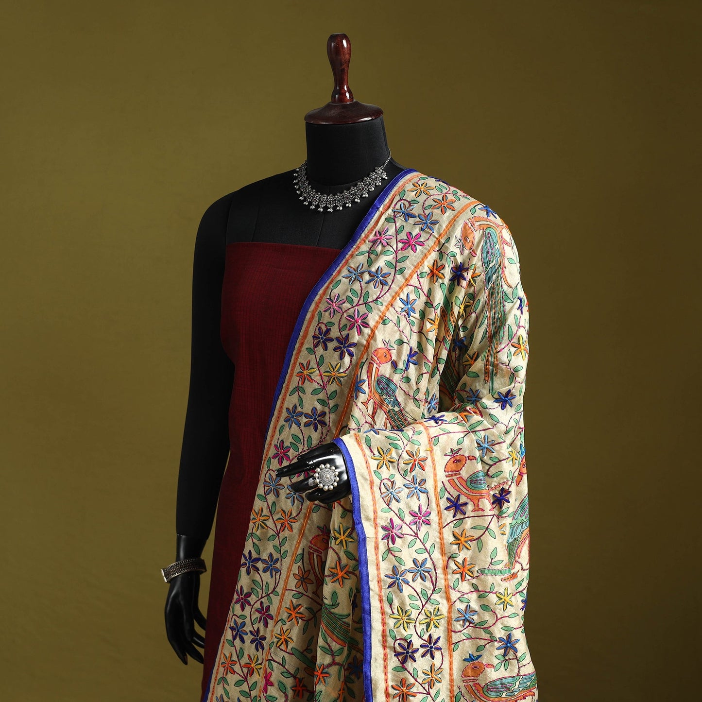 Ranihati madhubani chapa work chanderi silk hand embroidery