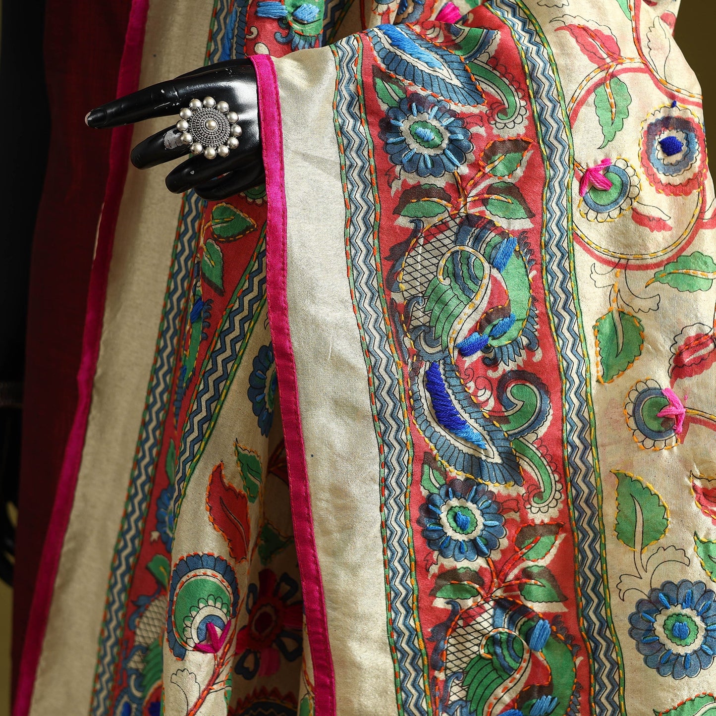 Ranihati madhubani chapa work chanderi silk hand embroidery