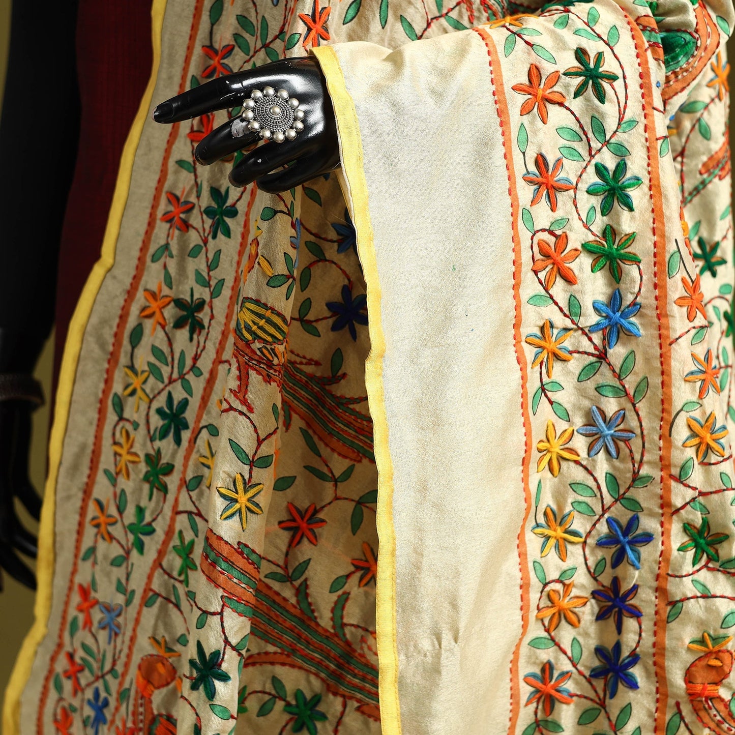 Ranihati madhubani chapa work chanderi silk hand embroidery