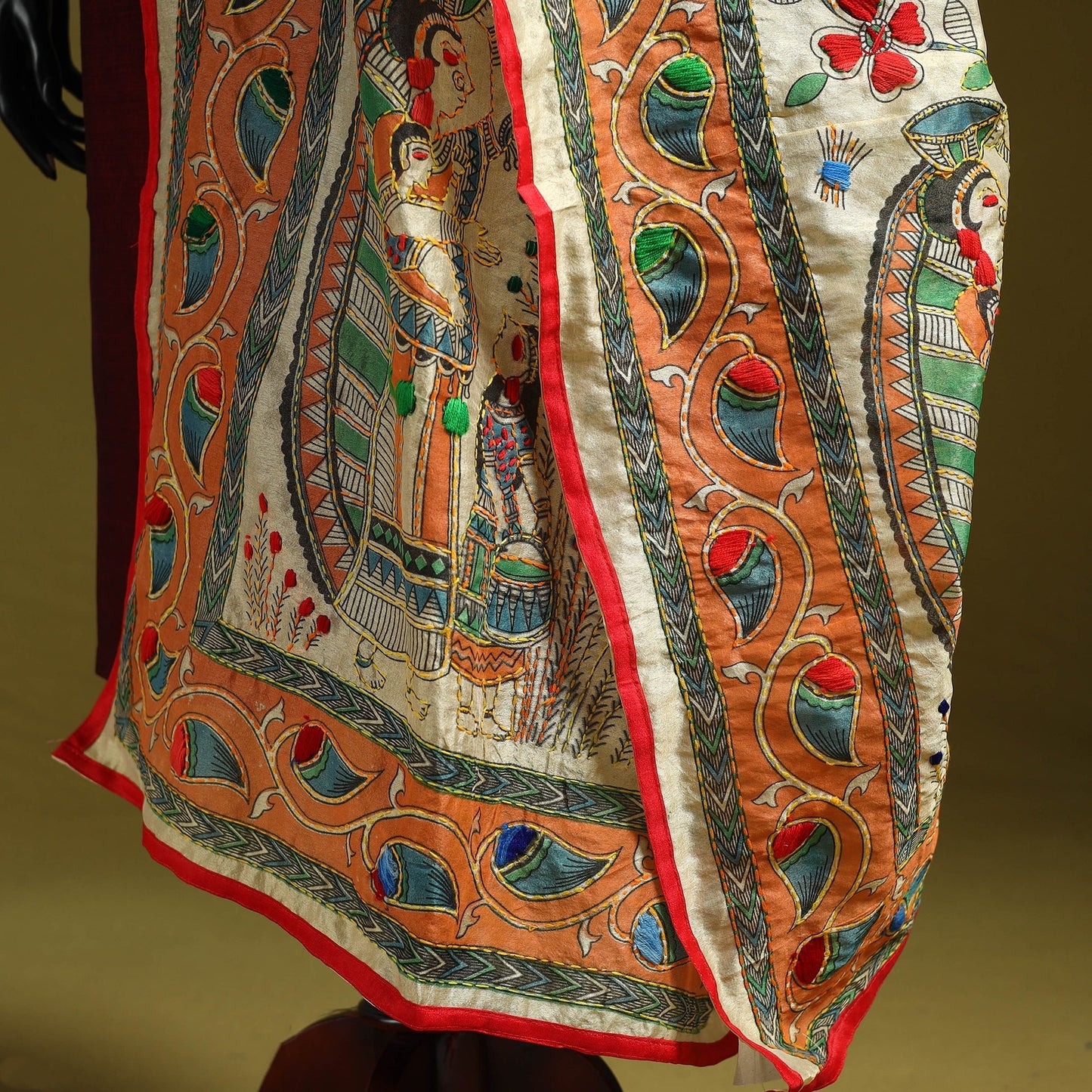 Ranihati madhubani chapa work chanderi silk hand embroidery