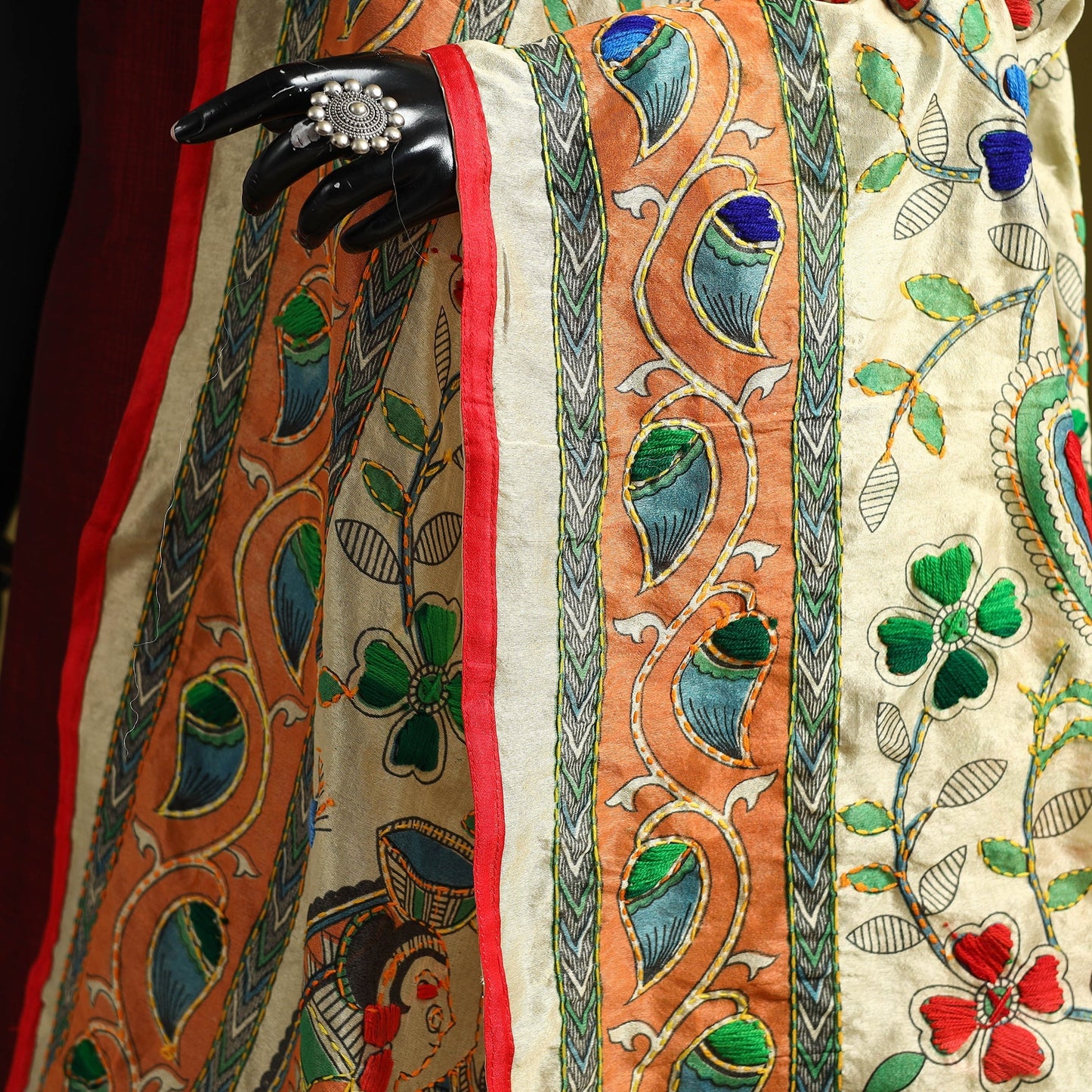 Ranihati madhubani chapa work chanderi silk hand embroidery