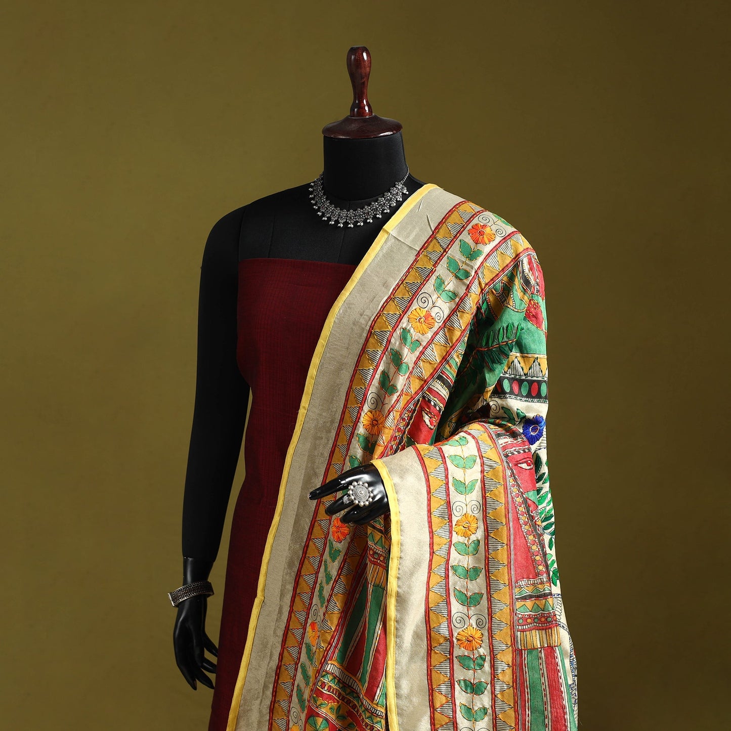 Ranihati madhubani chapa work chanderi silk hand embroidery