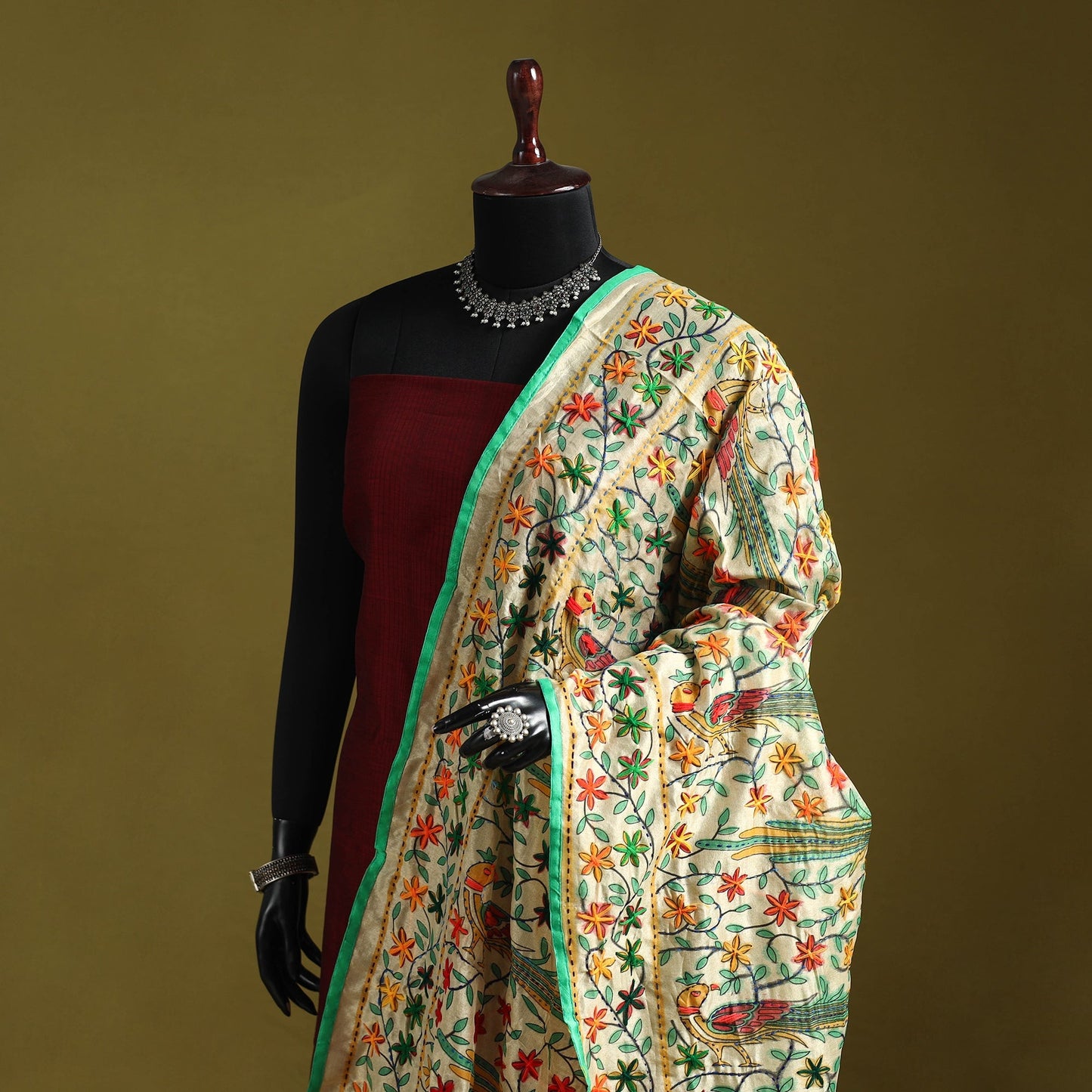 Ranihati madhubani chapa work chanderi silk hand embroidery
