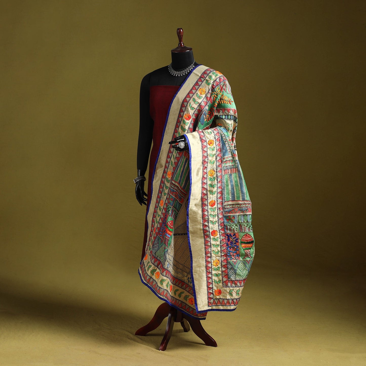 Ranihati madhubani chapa work chanderi silk hand embroidery
