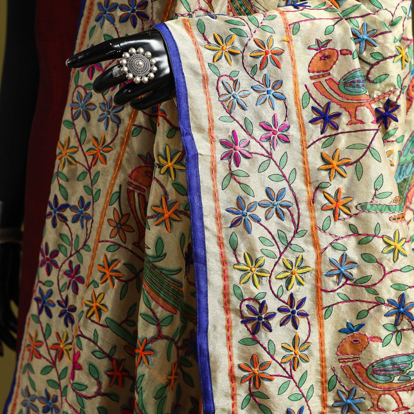 Ranihati madhubani chapa work chanderi silk hand embroidery