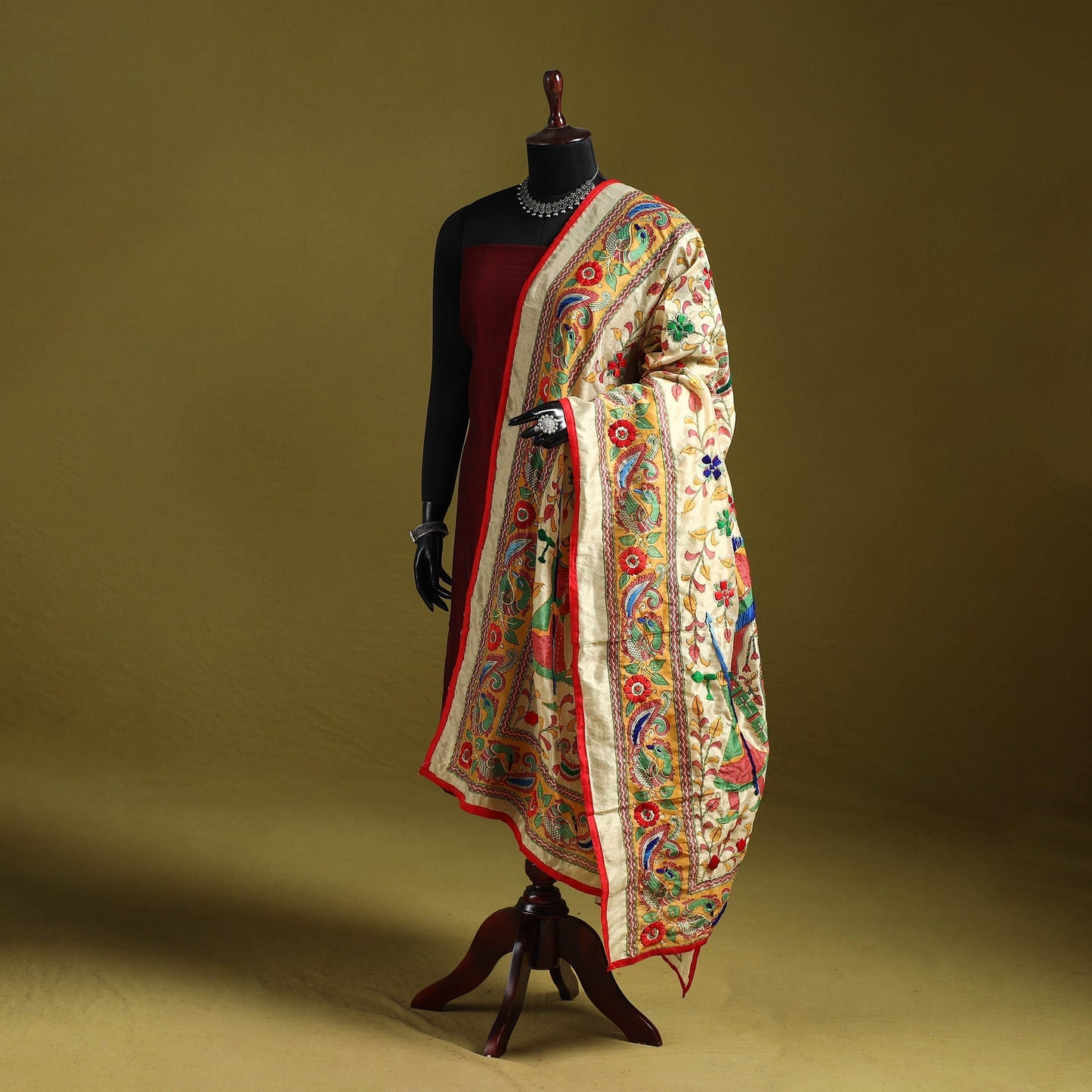 Ranihati madhubani chapa work chanderi silk hand embroidery