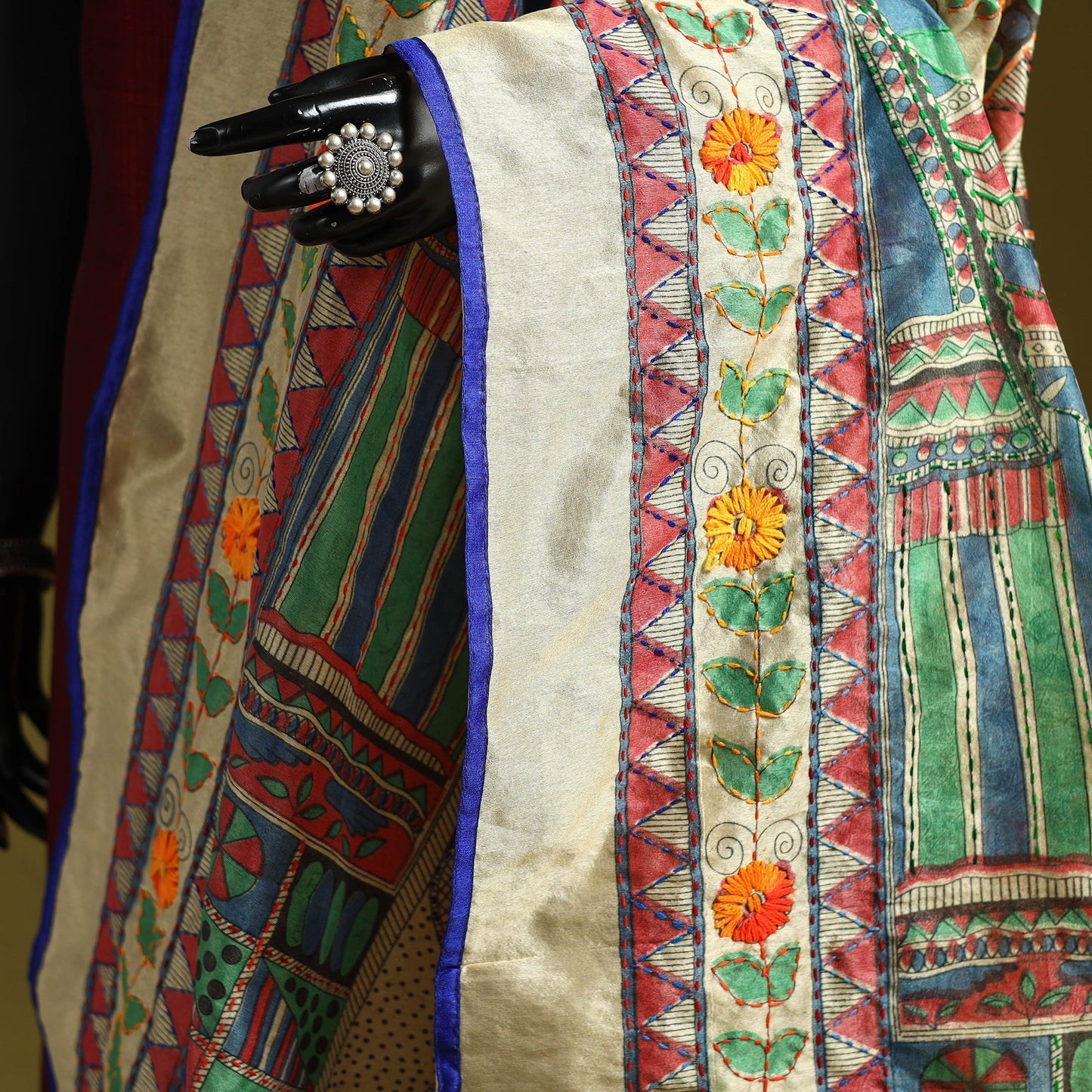 Ranihati madhubani chapa work chanderi silk hand embroidery