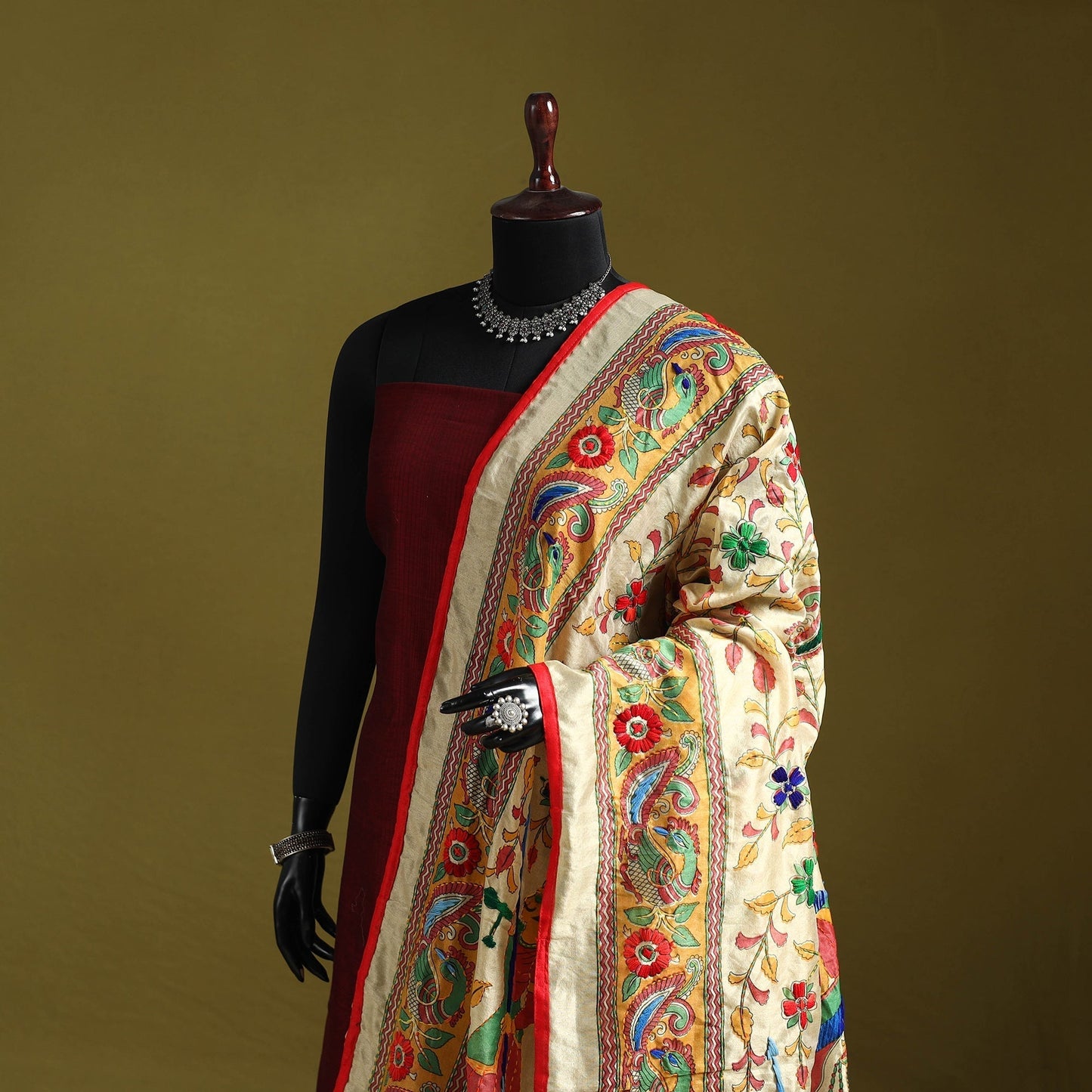 Ranihati madhubani chapa work chanderi silk hand embroidery