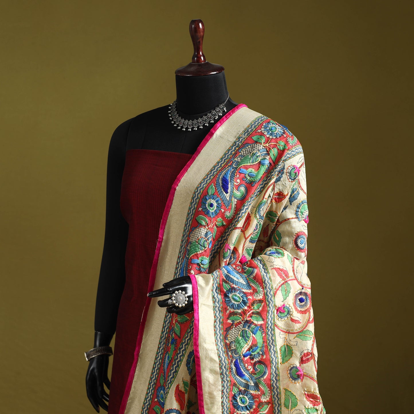 Ranihati madhubani chapa work chanderi silk hand embroidery
