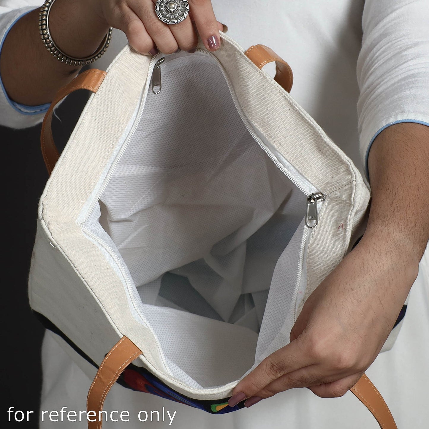 Beige Raven Bird Canvas Cotton Handpainted Shoulder Bag