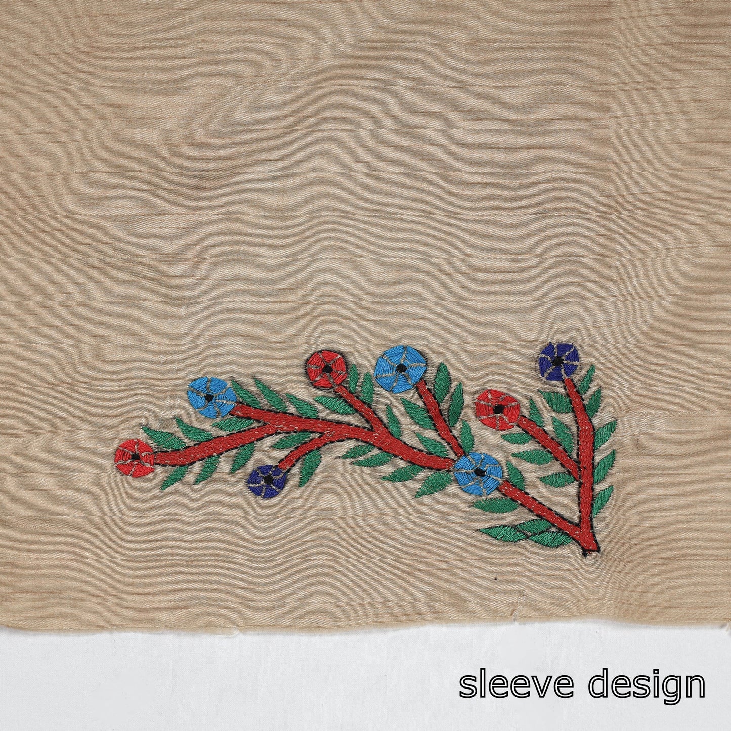 Beige Bengal Kantha Embroidery Raw Silk Blouse Piece