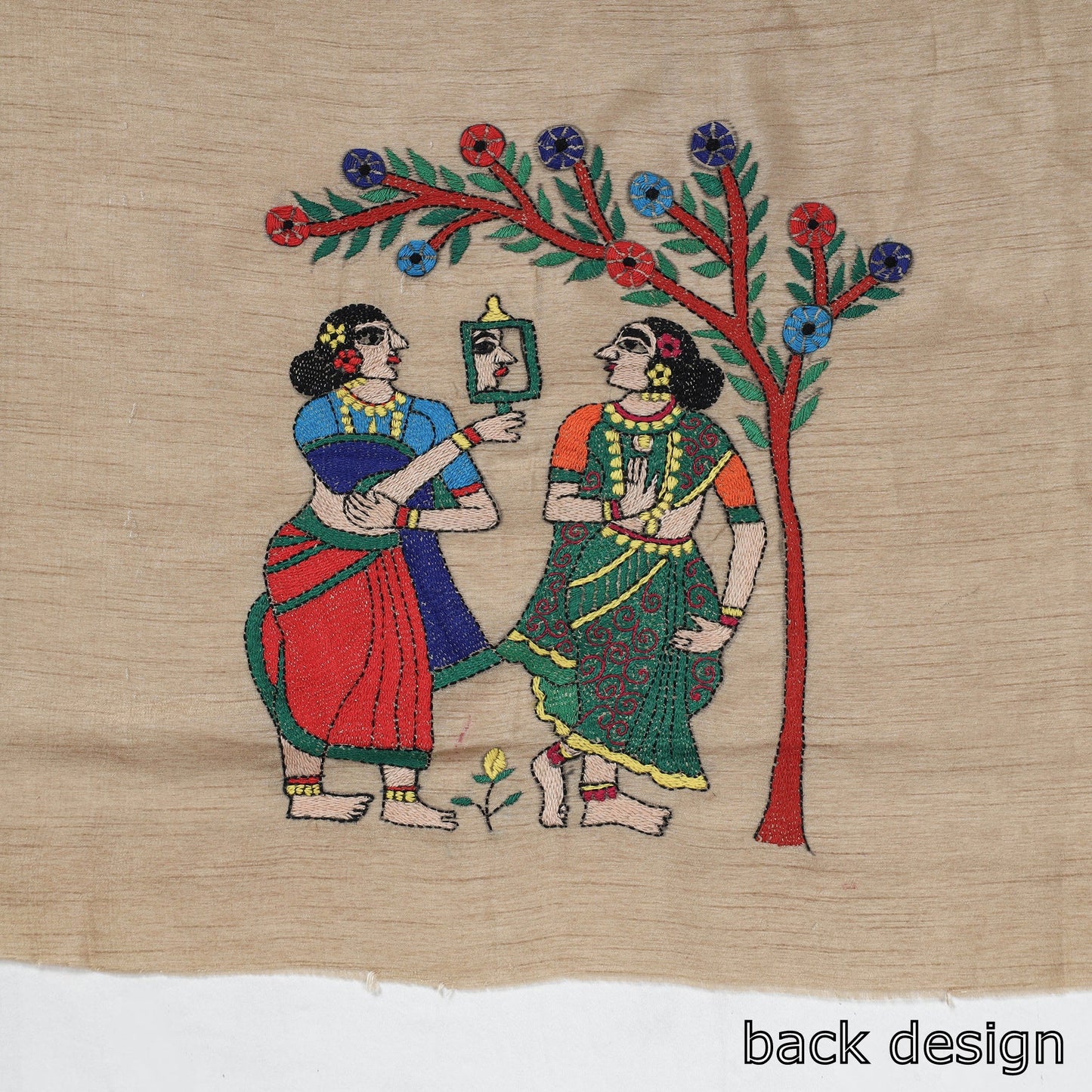Beige Bengal Kantha Embroidery Raw Silk Blouse Piece