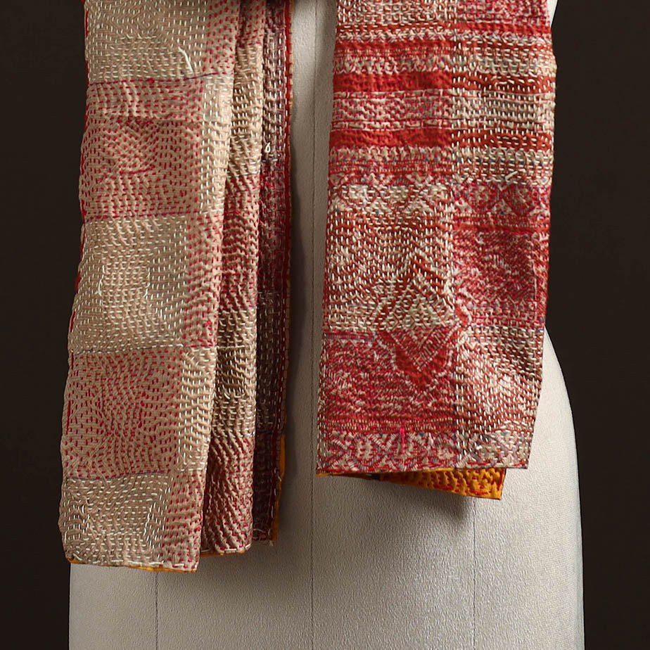 Beige - reversible silk bengal hand kantha stitch stole 137