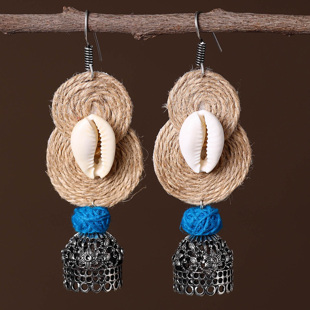 Nikhat German Silver Jute Jhumki Earrings