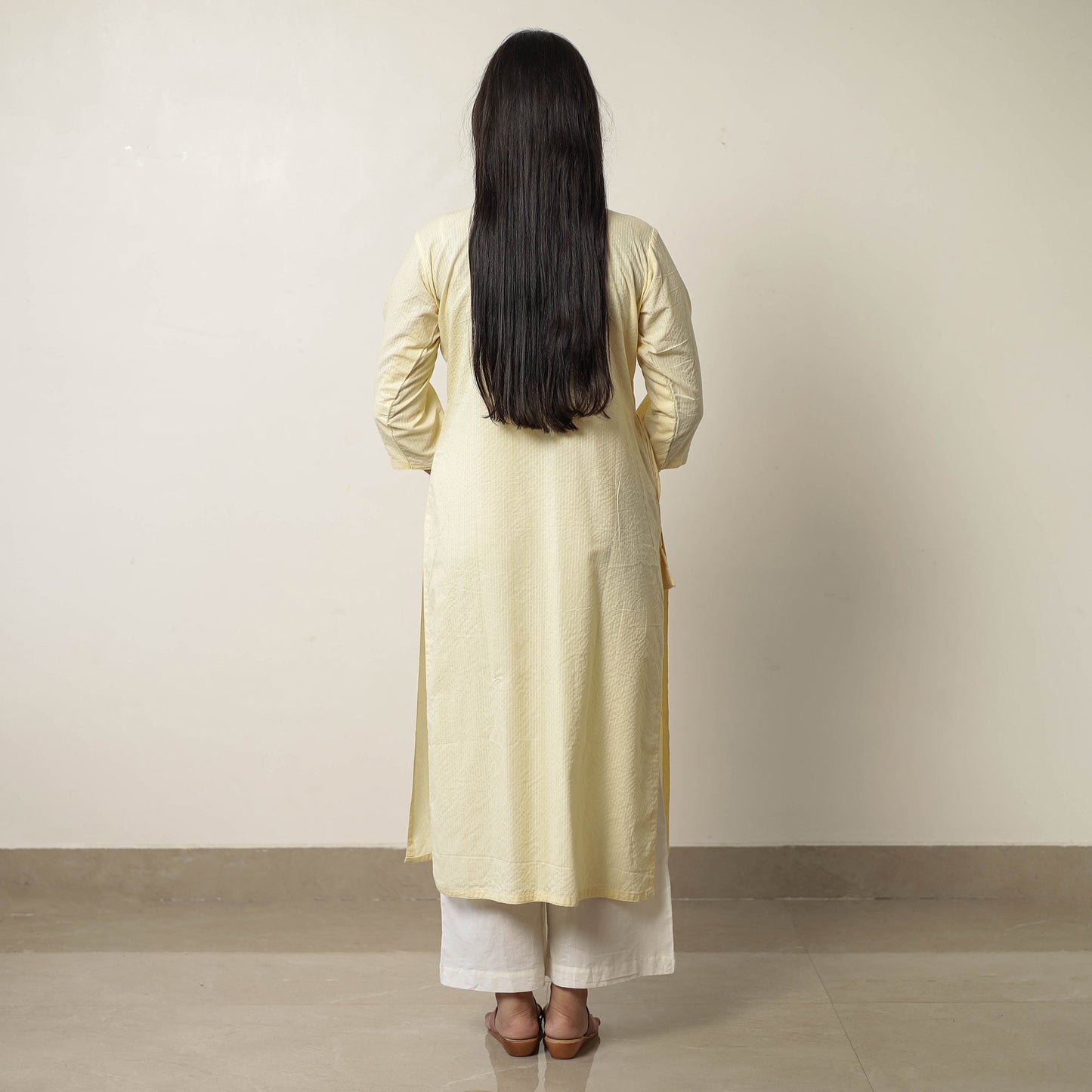 Plain Running Stitch Cotton Pintuck A-Line Long Kurta 33 Online at iTokri.com