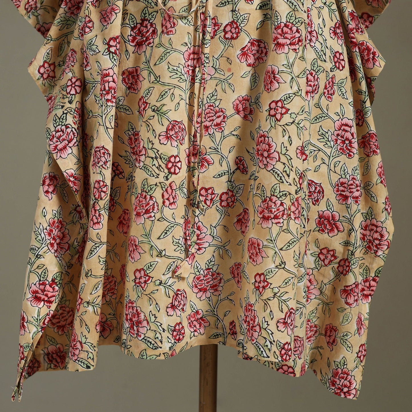 Beige Sanganeri Block Print Cotton Kaftan (Medium)