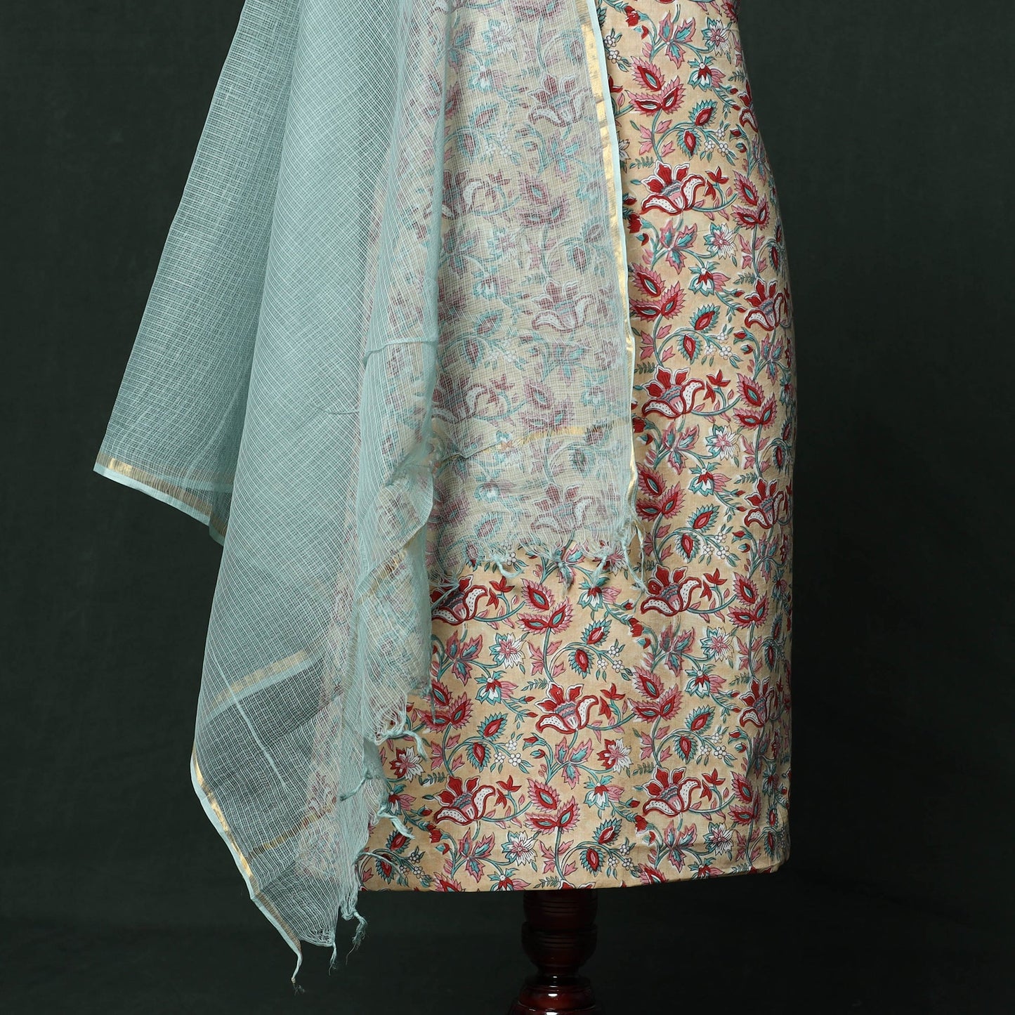 Sanganeri hand block print cotton 2pc unstitched dress