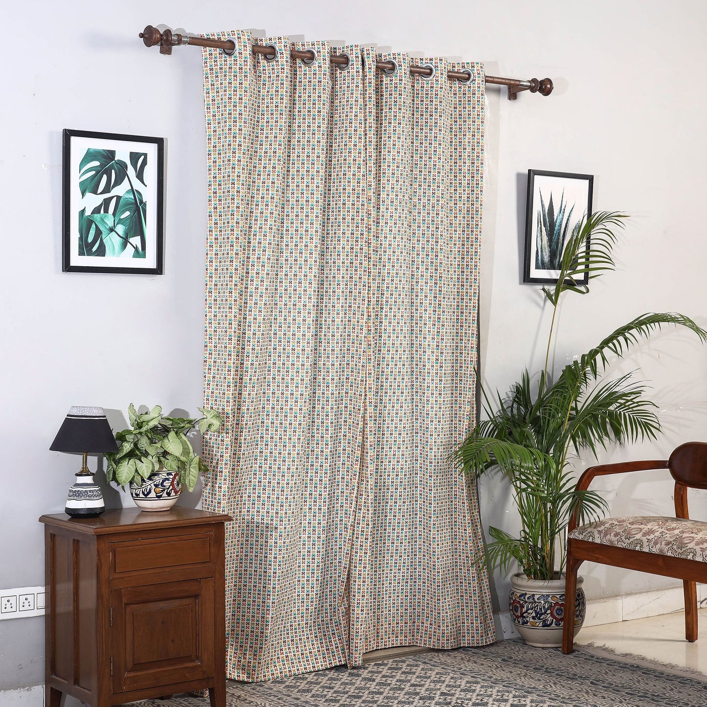 Beige - sanganeri printed cotton door curtain (7 x 3 feet)