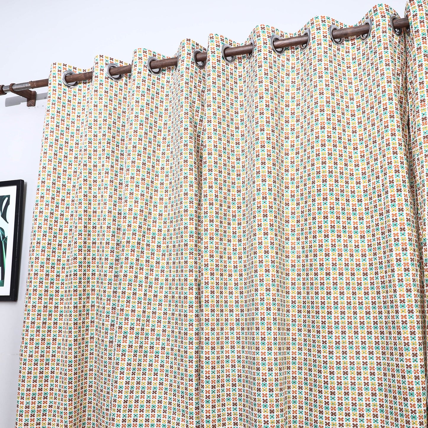 Beige - sanganeri printed cotton window curtain (5 x 3