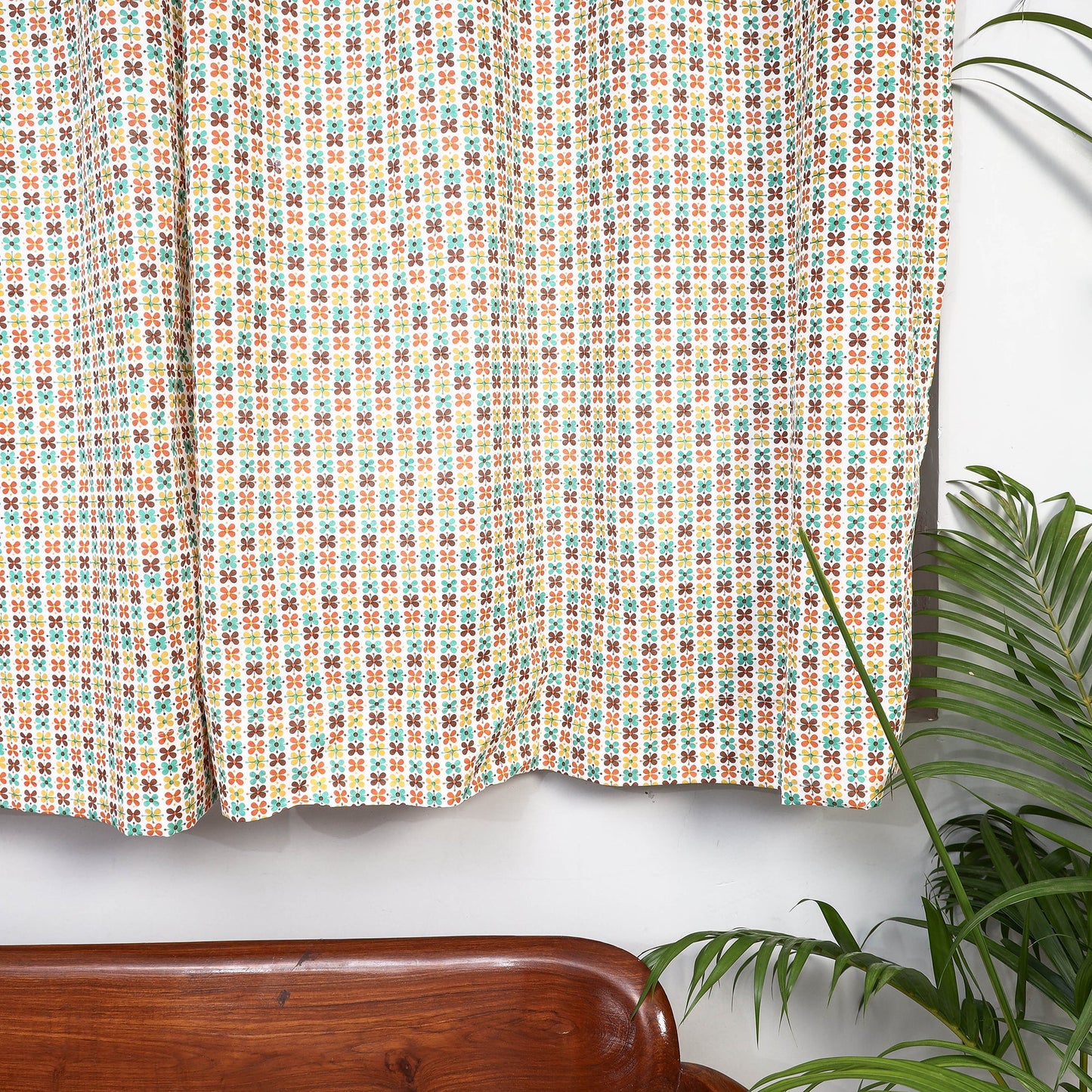 Beige - sanganeri printed cotton window curtain (5 x 3