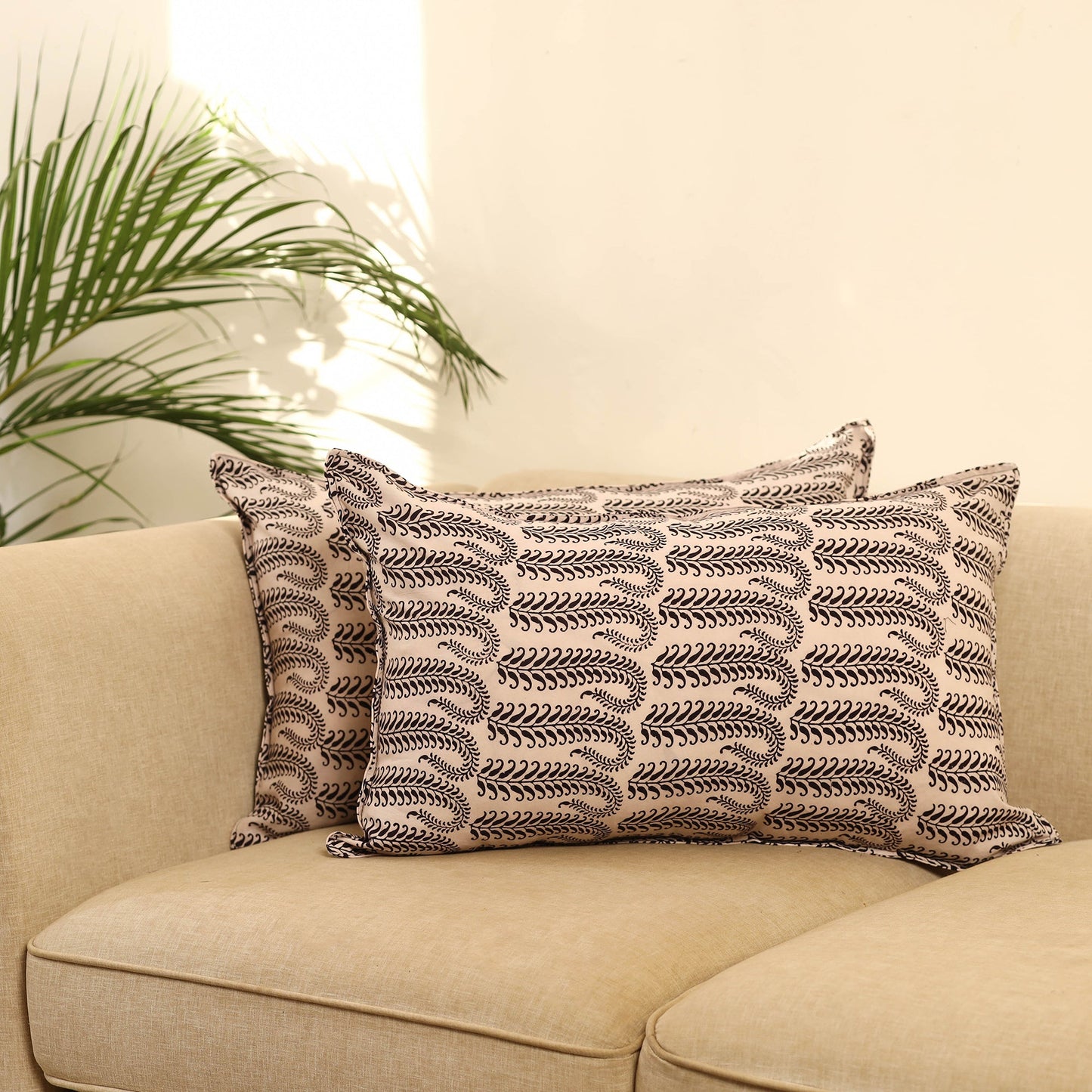 Buy Set of 2 Beige Bagh Block Print Cotton Pillow Covers