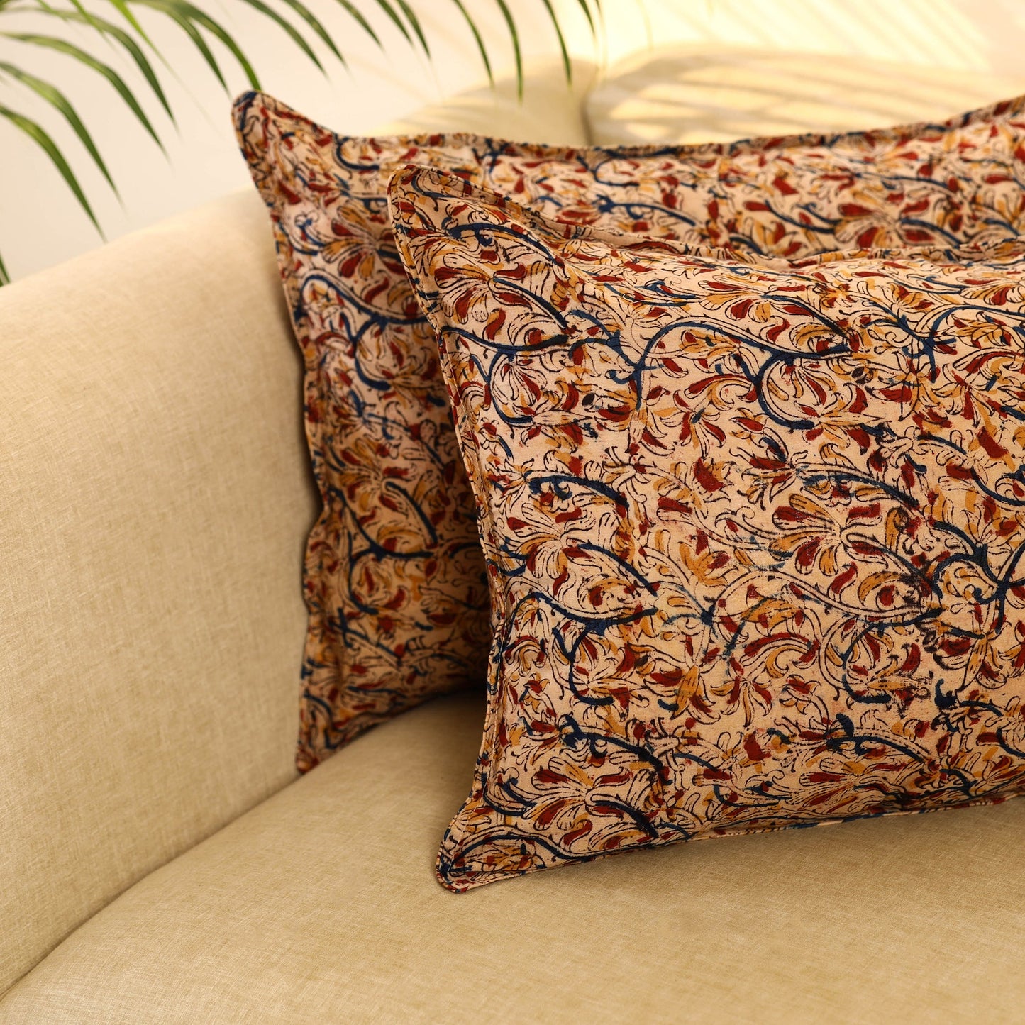 Beige - set of 2 kalamkari cotton pillow covers 09